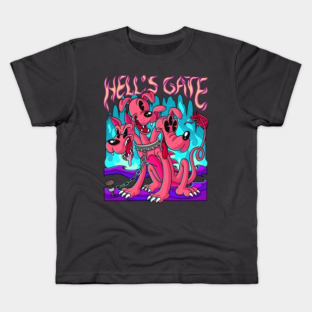 Blackcraft Kawaii Cerberus Hell's Gate Retro Cartoon Pastel Goth Kids T-Shirt by Juandamurai